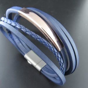 BRAZALETE PIEL ACERO PLATA